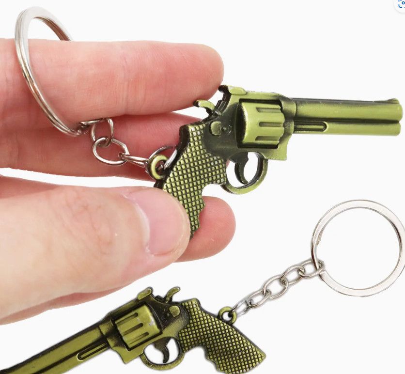Revolver Bronzed Brass Gun Key chain