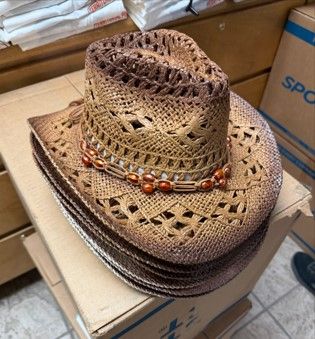 Beaded Crochet Crushable Straw Cowboy Hat