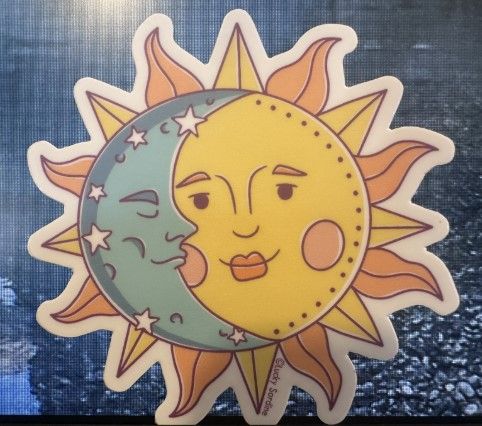 Celestial Sun &amp; Moon, Cosmic Stars, Retro Vinyl Sticker