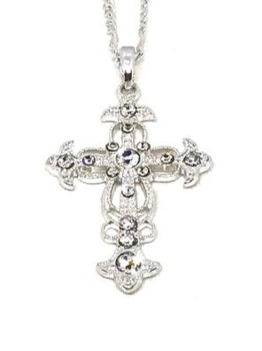 Silver and Rhinestone Cross Necklace