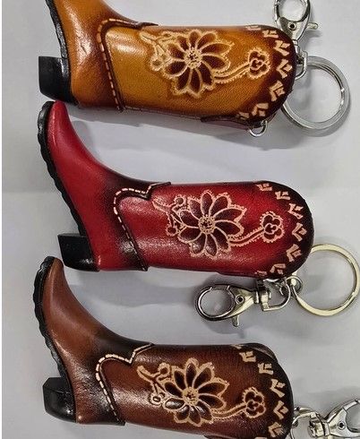 Handmade Leather Cowboy Boot Keychain Charm