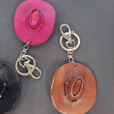 Handmade Leather Cowboy Hat Keychain Western