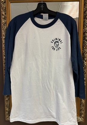 Criminal Baseball T-shirt, Color: Blue/White, Size: S