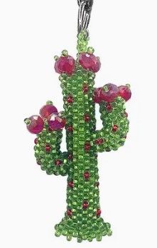 Beaded Crystal Cactus Green Plant Desert Keychain