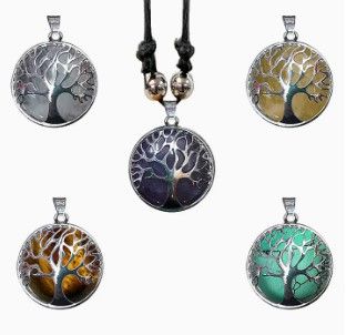 Round Metal Tree of Life Stone Pendant