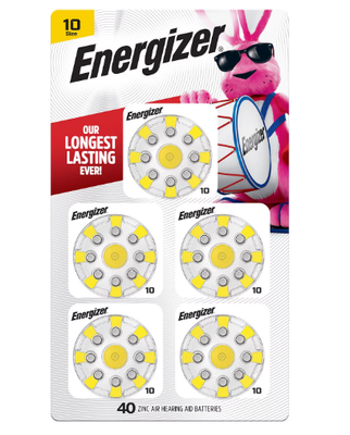 Energizer EZ Turn &amp; Lock Hearing Aid Batteries, Size 10, 40-Pack