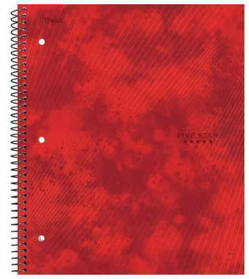 Five Star 1 Subject College Ruled Spiral Notebook Red