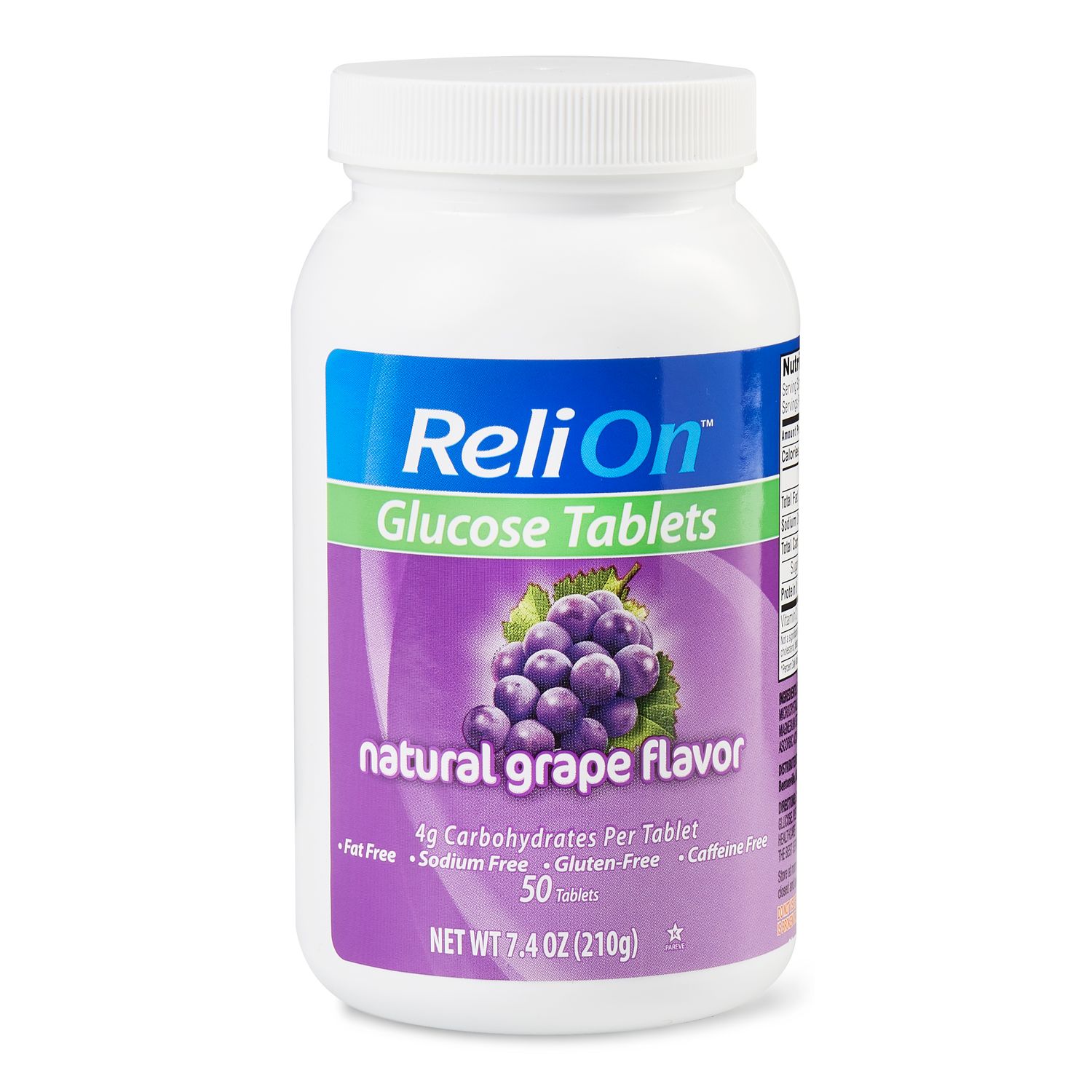 ReliOn Glucose Tablets Natural Grape Flavor 50 Count