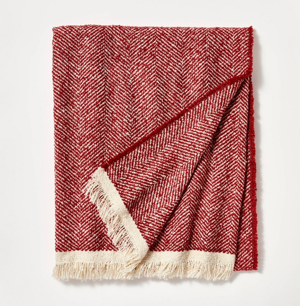 Herringbone Frayed Edges Throw Blanket Red - Threshold™ Designed with Studio McGee