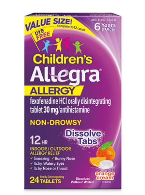 Allegra Children&#39;s 12 Hour Non-Drowsy Antihistamine Allergy Relief Medicine, 30mg Fexofenadine Meltable Tablets, 24 ct.