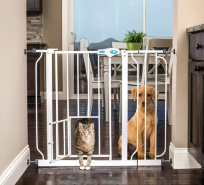 Carlson Pet Products 31&quot;H Extra-Wide Walk Through Metal Dog Pet Gate, with Additional Small Door, White