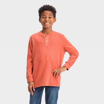 Boys&#39; Long Sleeve Washed Henley T-Shirt - Art Class™ Orange