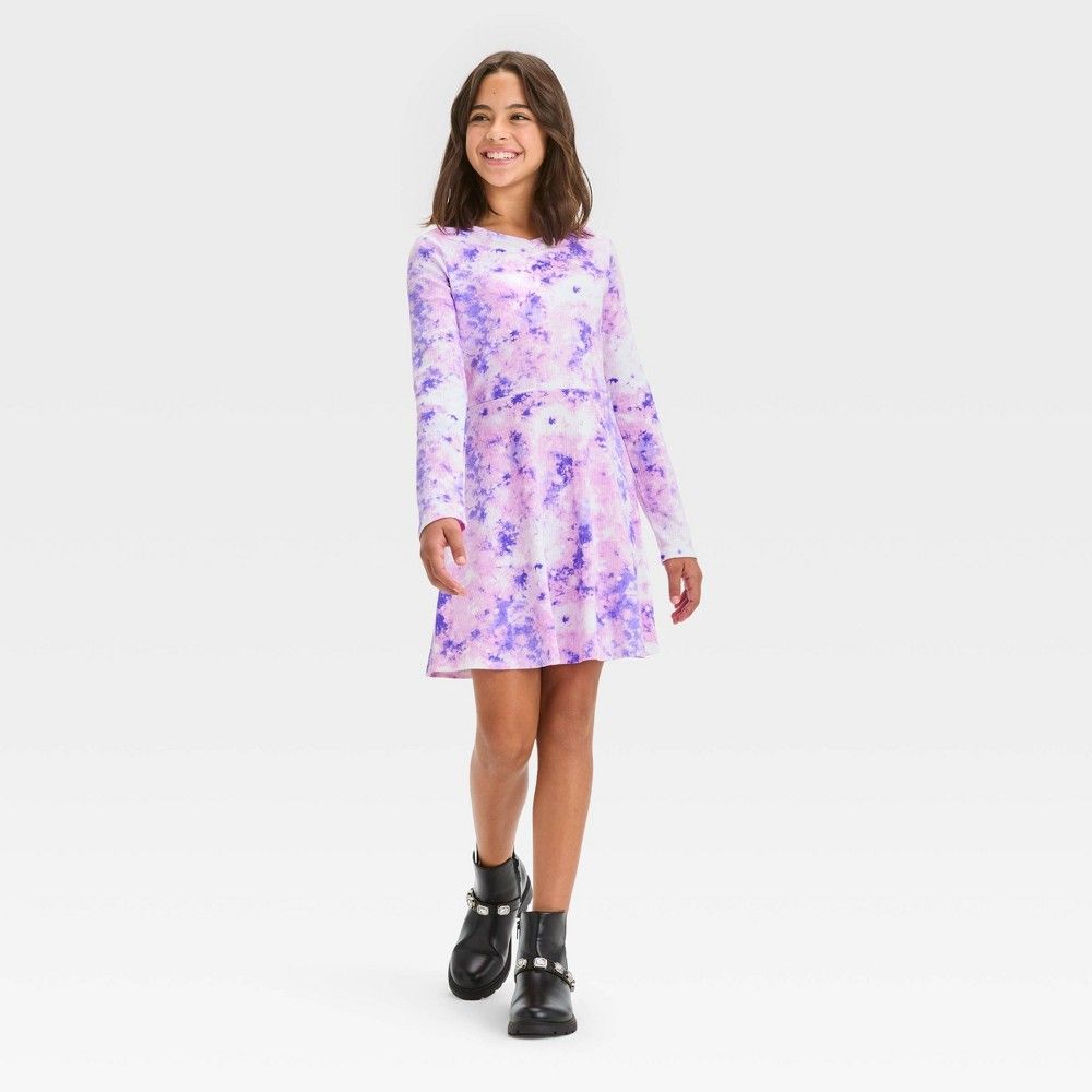 Girls&#39; Long Sleeve Henley Skater Dress - Art Class™ Purple