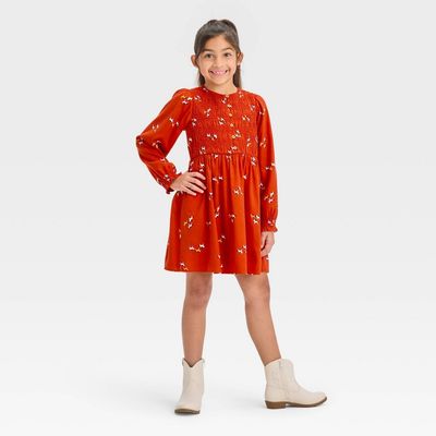 Girls&#39; Long Sleeve Woven Dress - Cat &amp; Jack™ Orange