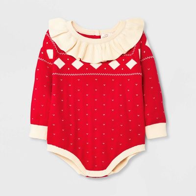 Baby Girls&#39; Fair Isle Sweater Romper - Cat &amp; Jack™ Red