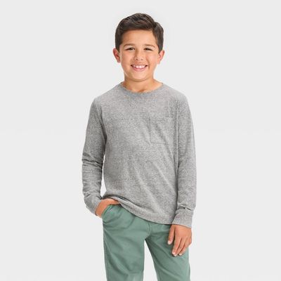 Boys&#39; Long Sleeve Solid T-Shirt - Cat &amp; Jack™ Charcoal Gray