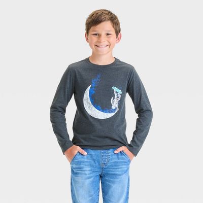 Boys&#39; Long Sleeve &#39;Astronaut Skater&#39; Graphic T-Shirt - Cat &amp; Jack™ Black Glow in the Dark