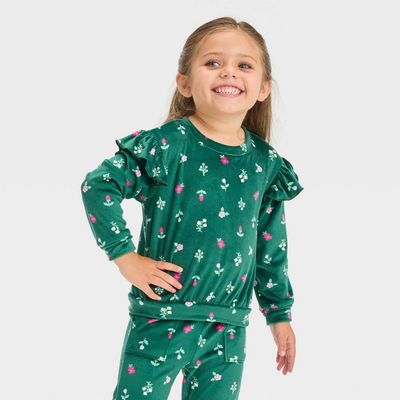 Toddler Girls&#39; Floral Micro Fleece Sweatshirt - Cat &amp; Jack™ Green