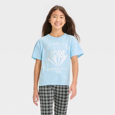 Girls&#39; Short Sleeve AC/DC Boxy Graphic T-Shirt - Art Class™ Blue