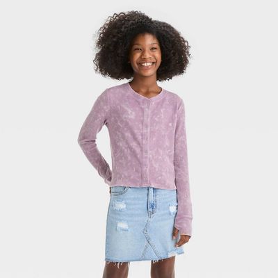 Girls&#39; Long Sleeve Button-Down Waffle Shirt - Art Class™ Berry Purple