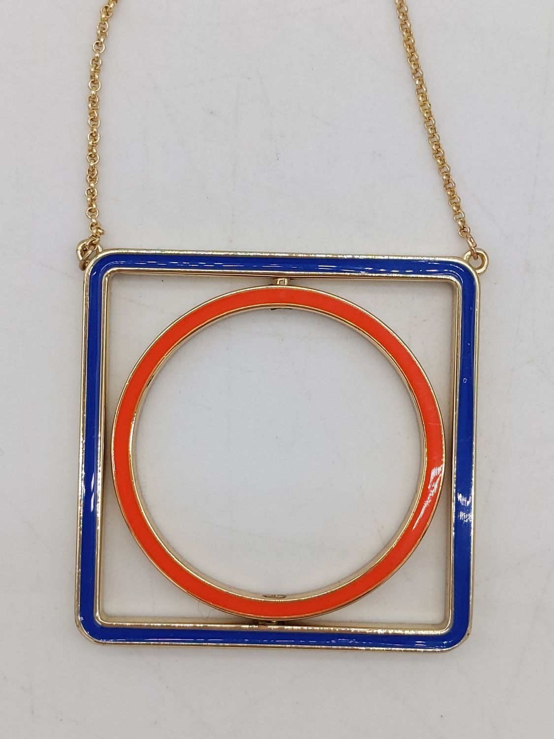 1ST &amp; GORGEOUS Blue/Orange Square/Circle 34&quot; Pendant Necklace