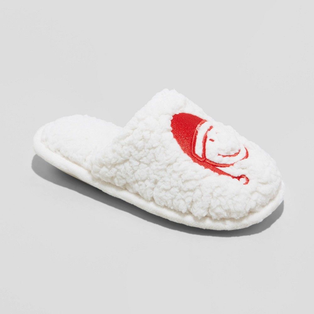 Kid&#39;s Holiday Santa Happy Face Scuff Slippers - Wondershop™ Cream