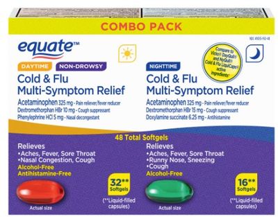 Equate Daytime &amp; Nighttime Cold &amp; Flu Multi-Symptom Relief, 48 Softgels