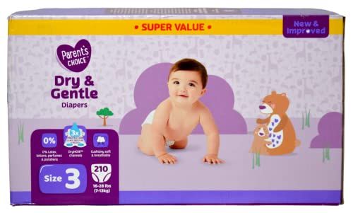 Parent&#39;s Choice Dry &amp; Gentle Diapers Size 3 210 Count