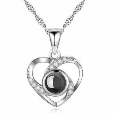 Rosalinda Halskette in Silber, Perle mit ich Liebe dich in 100 Sprachen Aufschrift, Projector-Perle, Kette in Wellenform