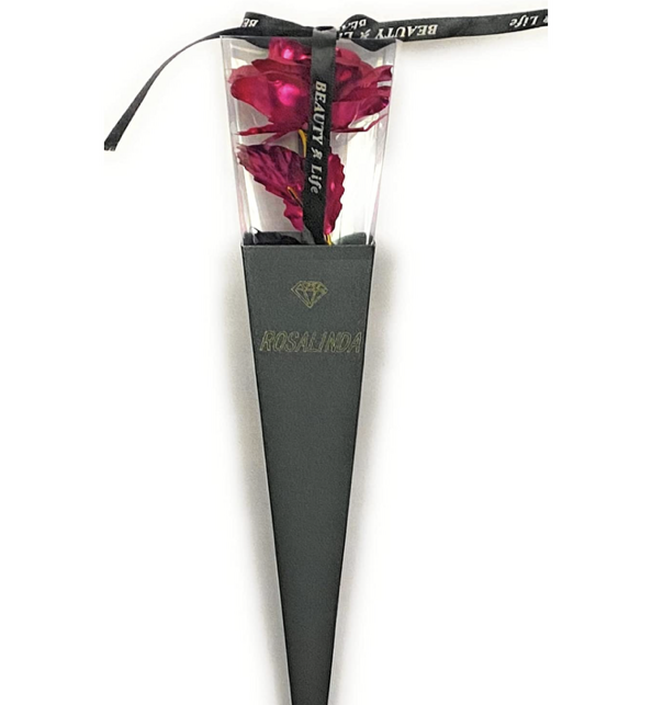 Rosalinda Künstliche 24 Karat gold-Rose im Geschenke-Box Kegel-Form. Rose farbe pink