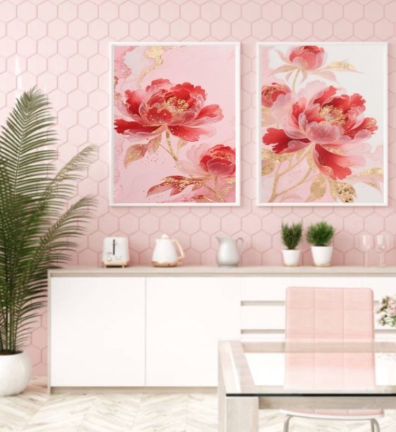 Gilded Peony Elegance (Two Prints)