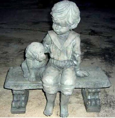 Boy Sitting With Dog on Bench