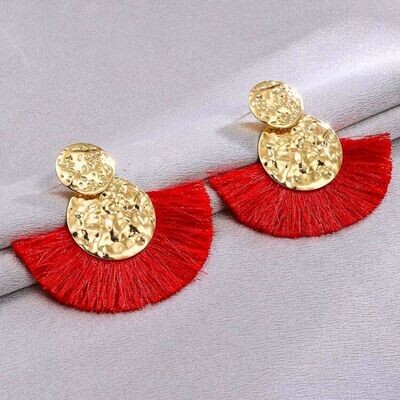 Red/Gold Bohemian Tassel Drop Earrings