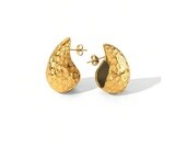 Hammered Gold Teardrop Stud Earrings - Medium