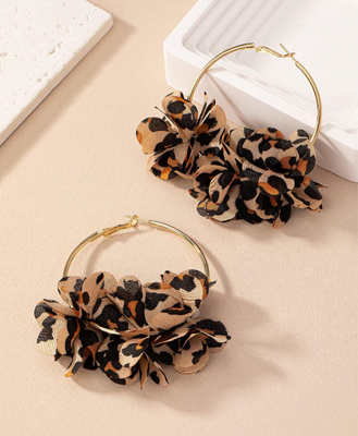 Cheetah Print Fabric Hoop Earrings 