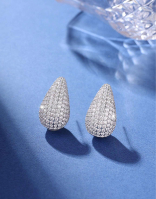 Silver Rhinestone Teardrop Earrings