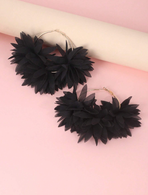 Black Flower Hoop Earrings