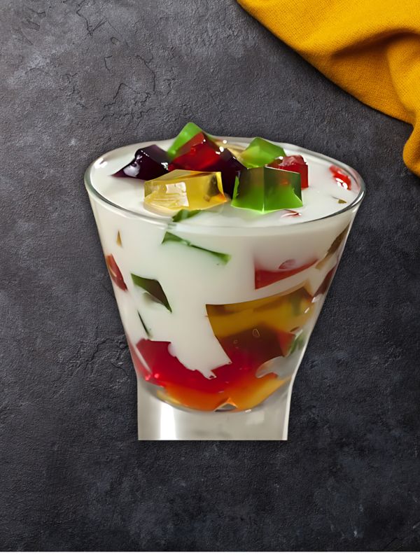 Gelatina de mosaico con crema y yorgurt