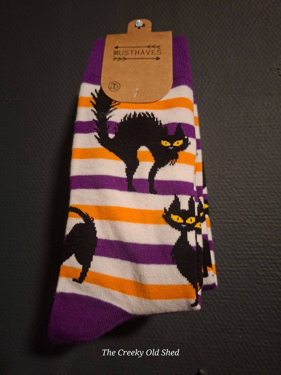 Blije Sokken – Paarse Halloween Sokken met katten (€4,95 per paar, maat 38-44) 🦇🎃