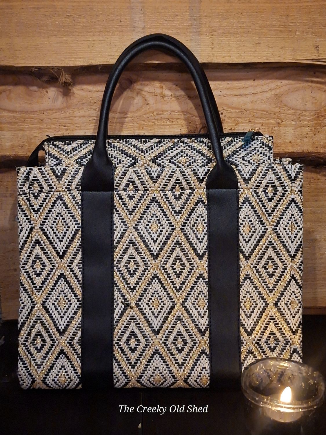 ✨ Damestas zwart  creme goud– Vintage Motief 💛