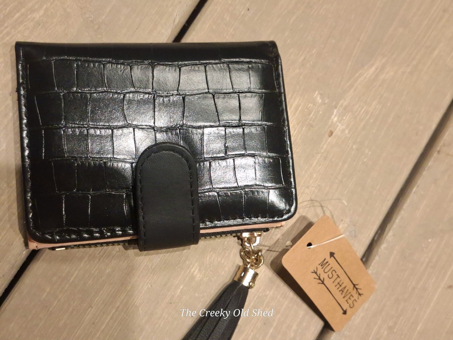 🖤 Damesportemonnee – Zwart Crocomotief ✨