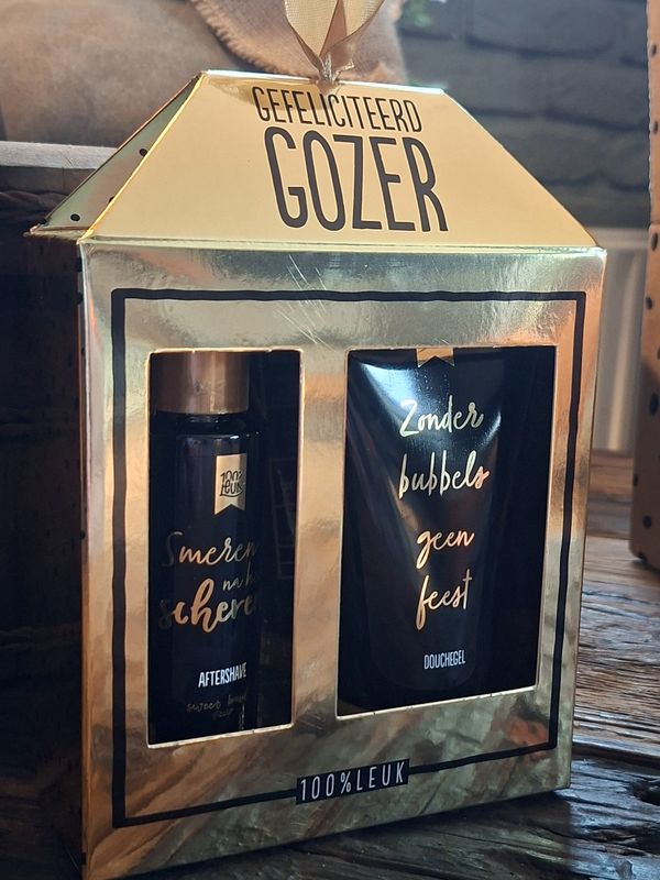 🎉 100%LEUK Cadeauset – Gefeliciteerd Gozer Douchegel &amp; Aftershave Prijs: €17,95