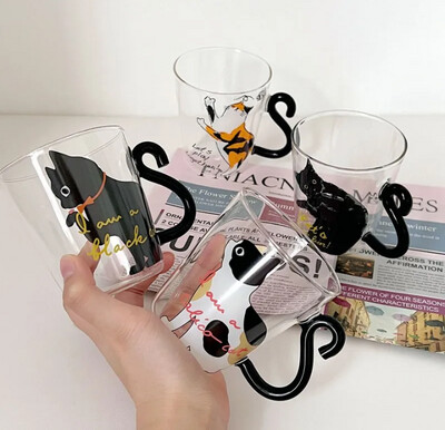 Cute Cat Glass Coffee Mug With Handle