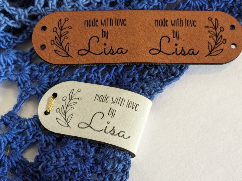 Leather Labels - Custom Faux Leather Tags for Handmade Items, Personalized Vegan Labels made with Floral Garland Design