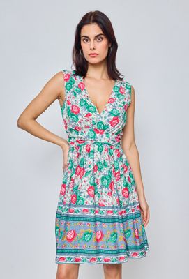 The Sicily Sun Dress in Cerise and Blue Florals