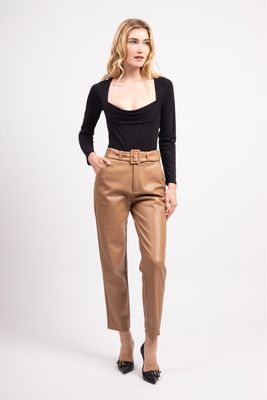 Toxik Boyfriend Faux Leather Trouser In Caramel