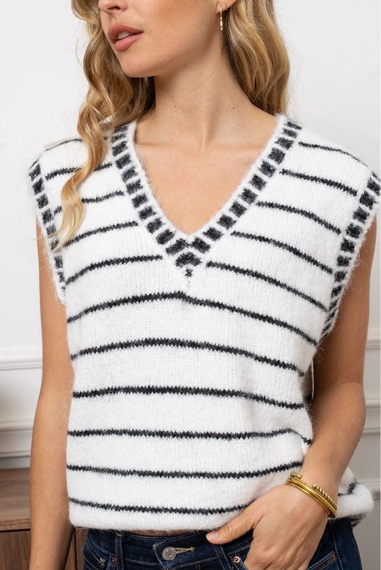 The Robin Stripe Knitted Tank In White