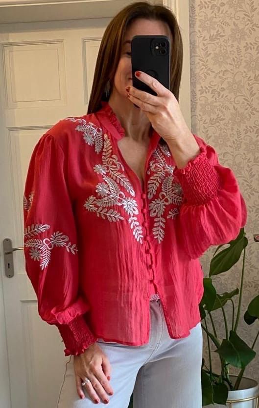 The Sylvia Embroidered Shirt in Raspberry