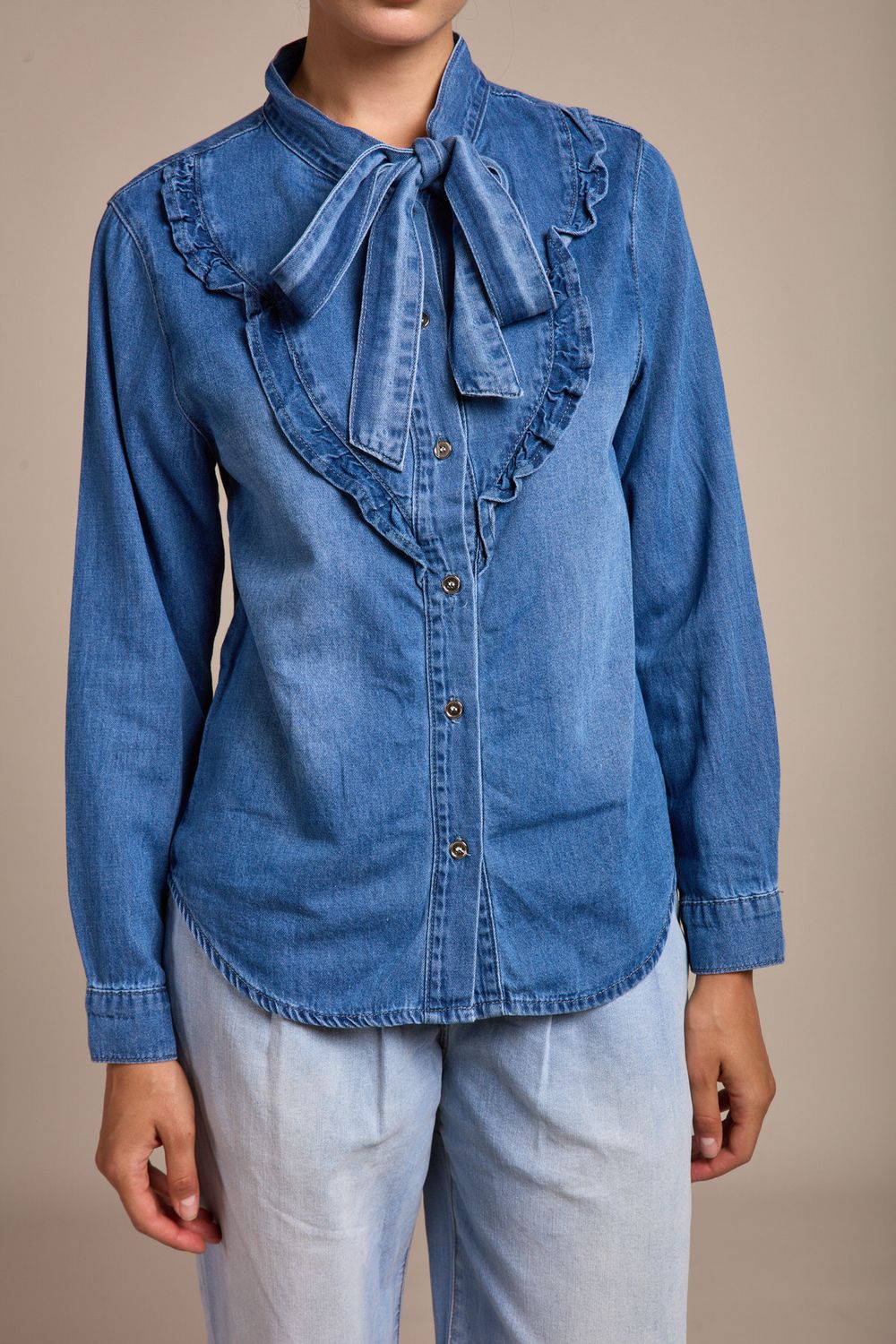 The Toxik Anthea Essential Tie Denim Blouse