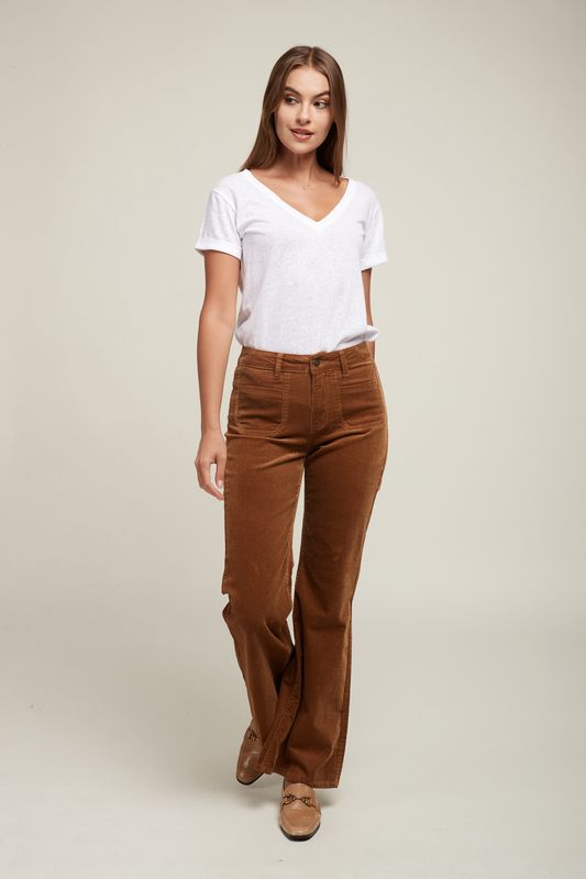 Toxik Two Pocket Flare Cord In Toffee